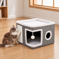 Foldable Cat House with Double-Sided All-Season Cushion and Hanging Toy