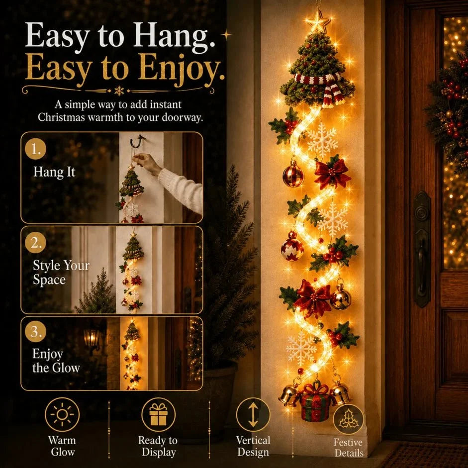 Handcrafted Christmas Door Hanger with 6 Festive Light Designs