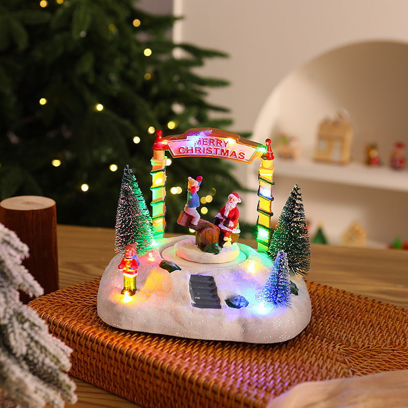 Illuminated Christmas Village Decoration with Moving Figures