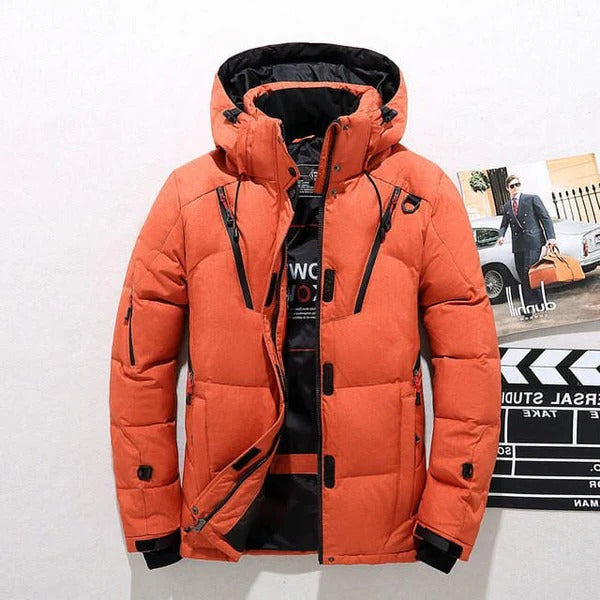Insulated Duck Down Winter Zip Jacket with Removable Hood