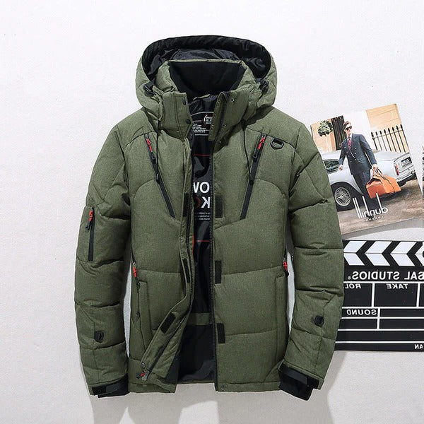 Insulated Duck Down Winter Zip Jacket with Removable Hood