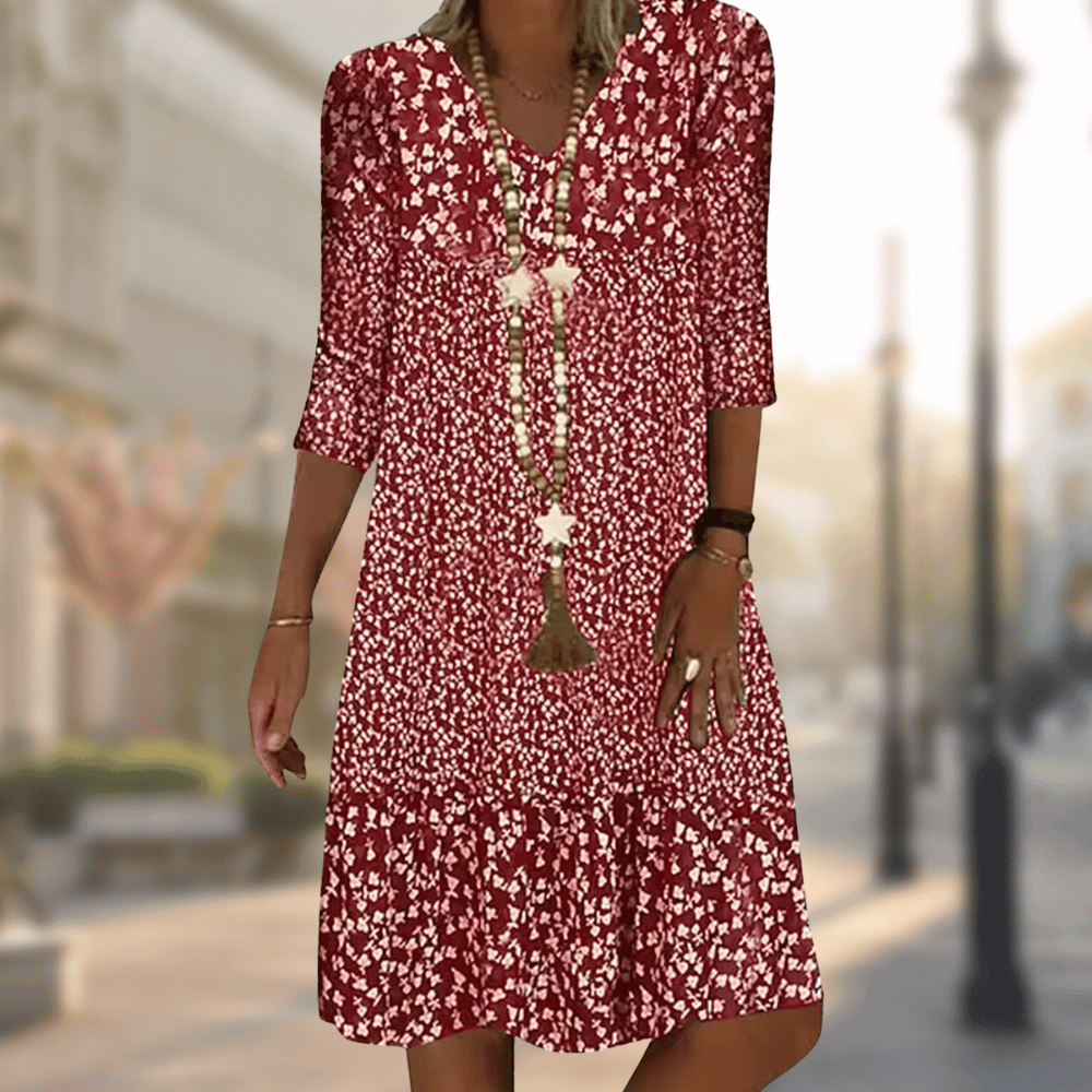 Image of Jamie | Women's V-Neck A-Line Midi Dress