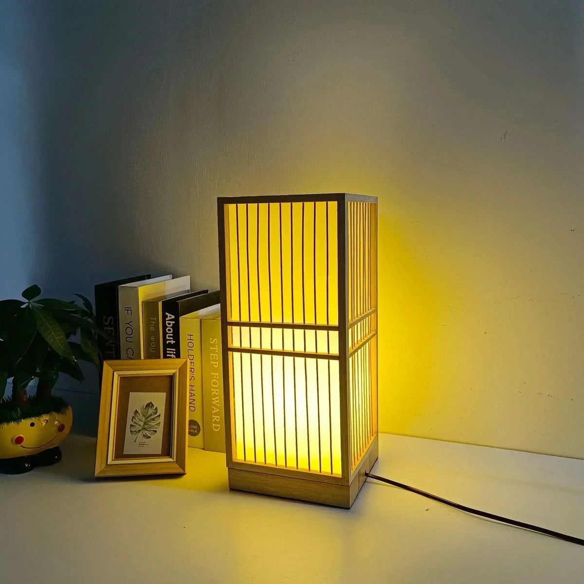 Japanese Bamboo Table Lamp with Warm Light