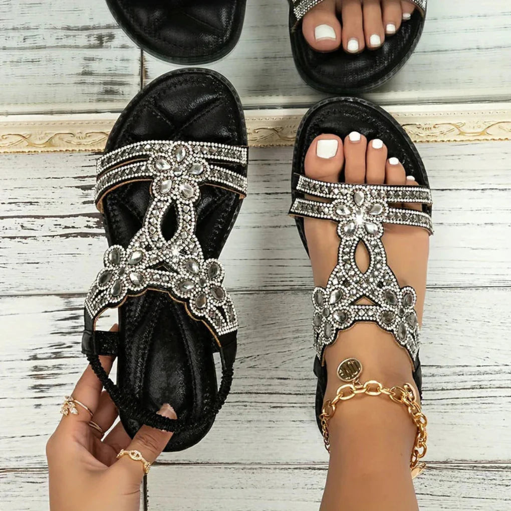 Image of Jordan | Women's Rhinestone Embellished Flat Sandals