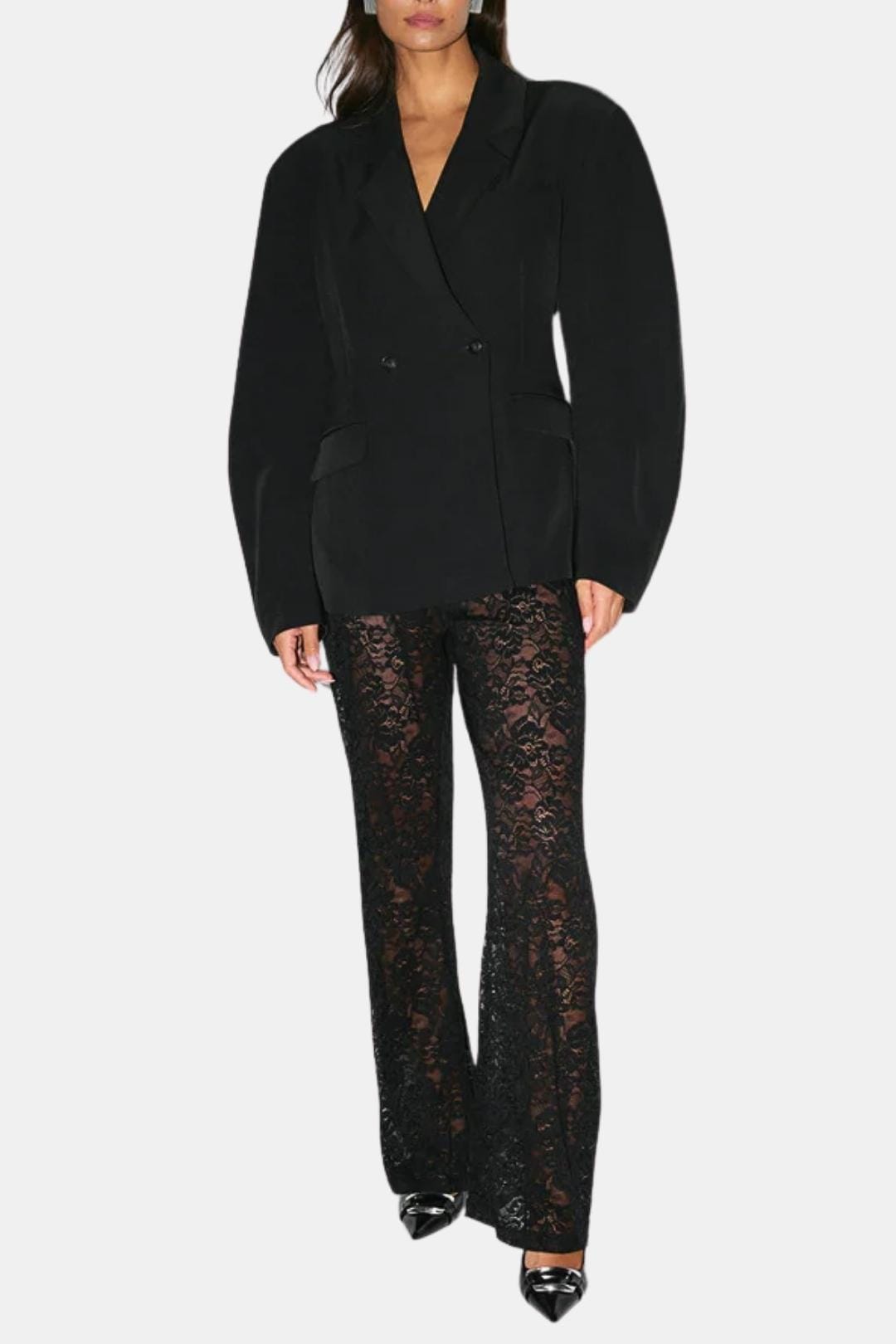 Image of Karen | Women's High-Waisted Lace Flare Pants