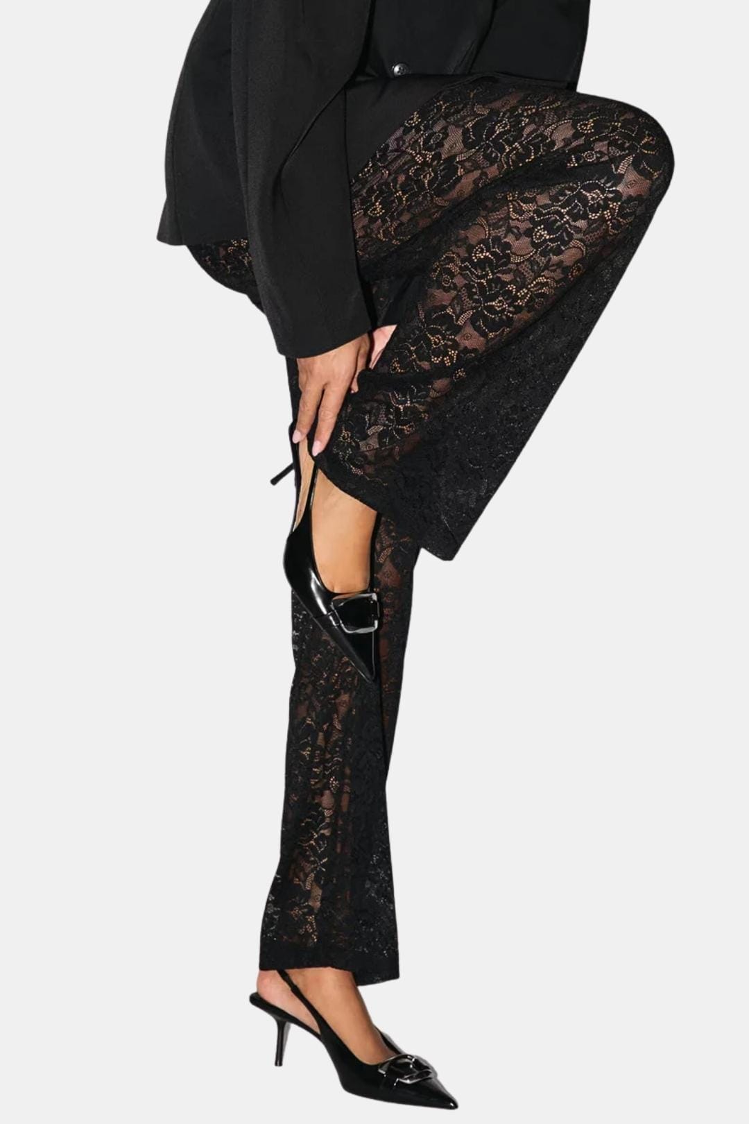 Image of Karen | Women's High-Waisted Lace Flare Pants