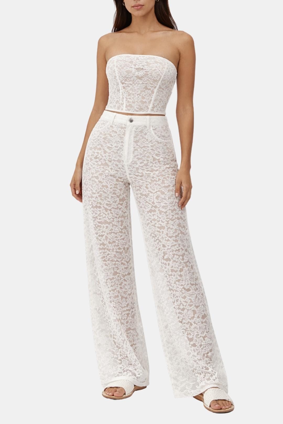 Image of Karen | Women's High-Waisted Lace Flare Pants