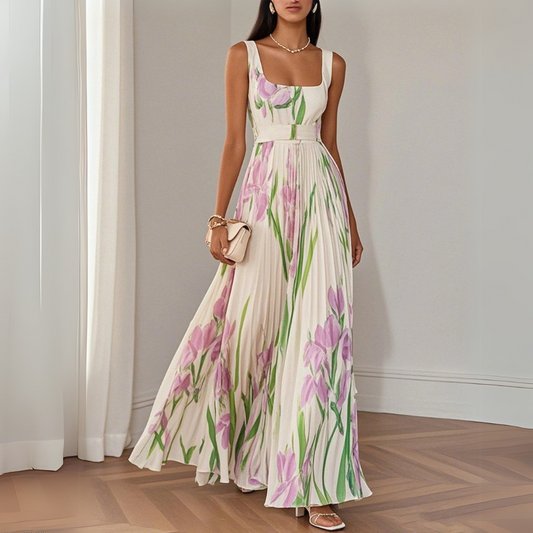 Image of Karen | Women's Sleeveless Pleated Maxi Dress