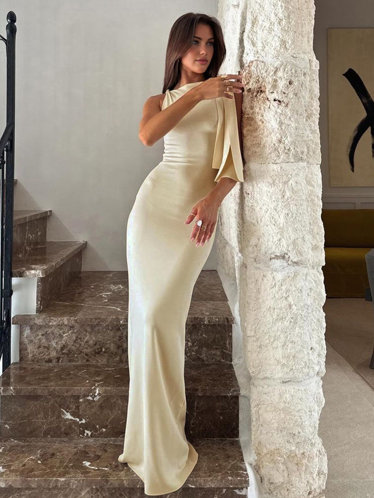 Image of Katrina | Women's Sleeveless One Shoulder Maxi Dress