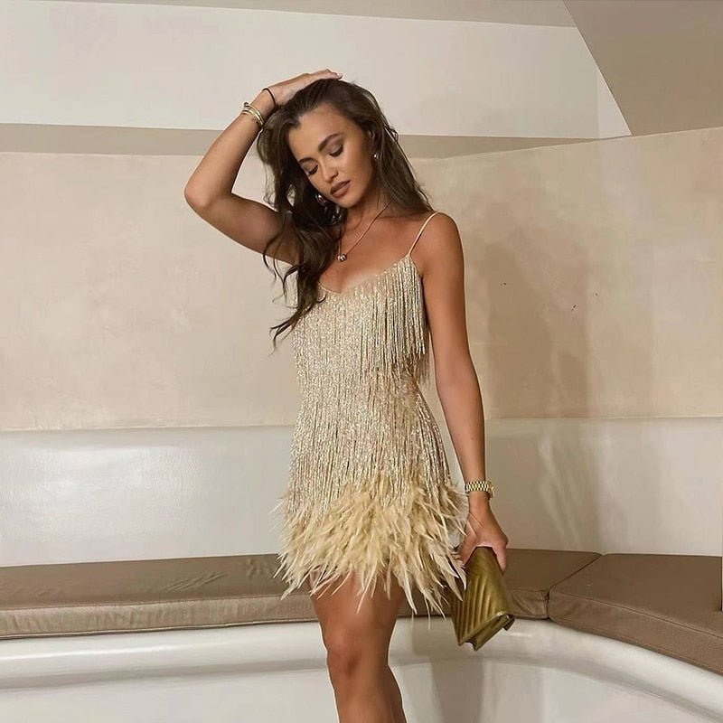 Image of Katrina | Women's V-Neck Fringe Mini Dress