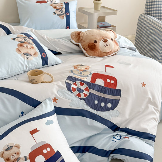 Kids' Bedding Set with Nautical Bear Print in Soft Cotton Blend