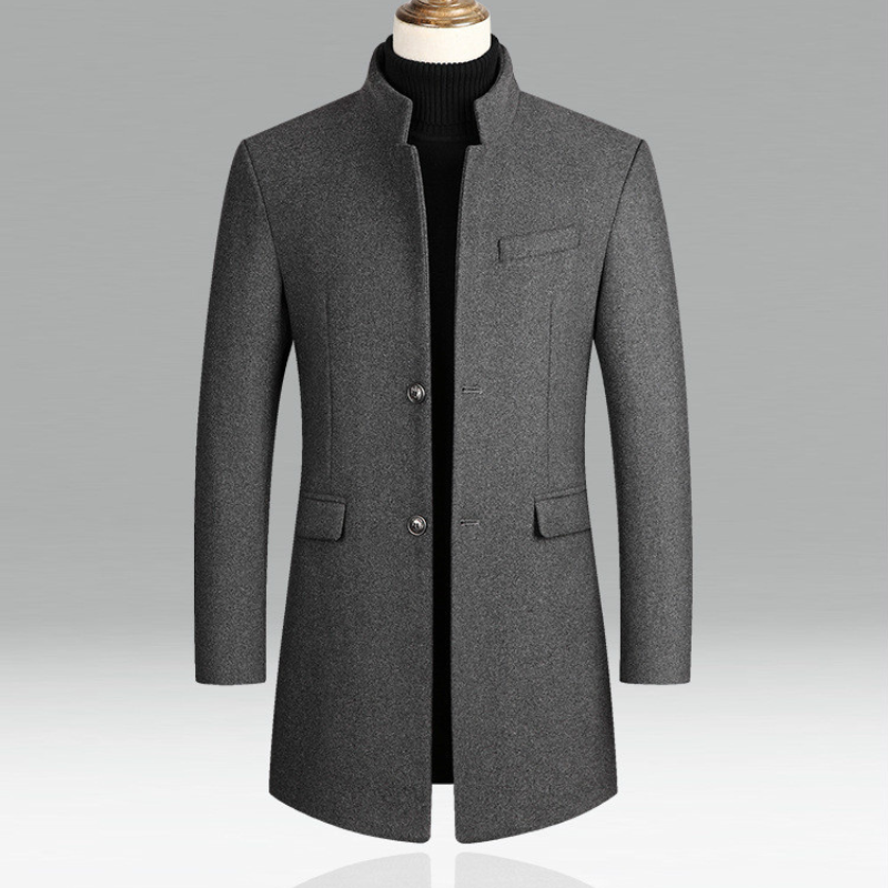 Image of Kieran | Men's Mandarin Collar Mid-Length Overcoat