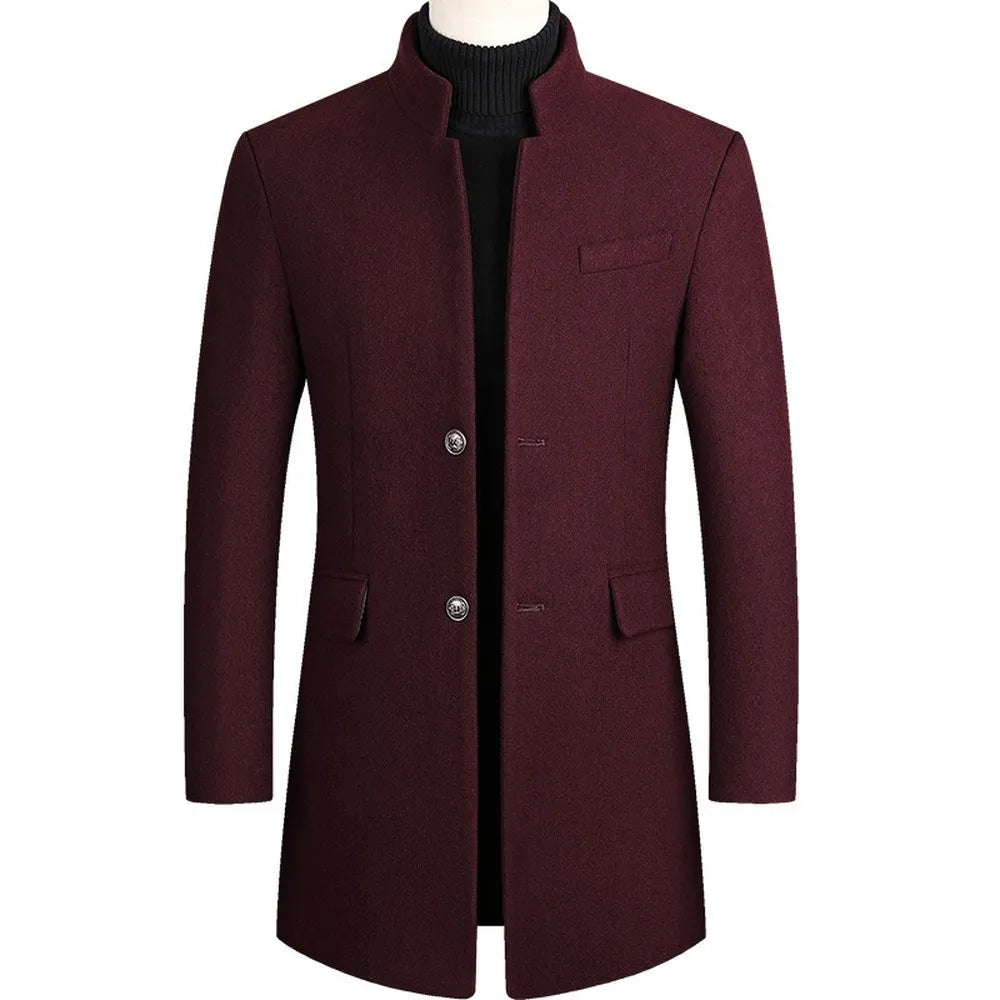 Image of Kieran | Men's Mandarin Collar Mid-Length Overcoat