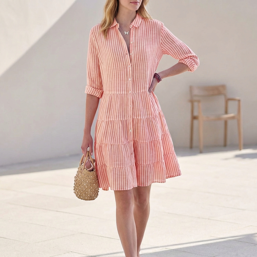 Image of Kylie | Women's Button-Down Shirt Tiered Mini Dress