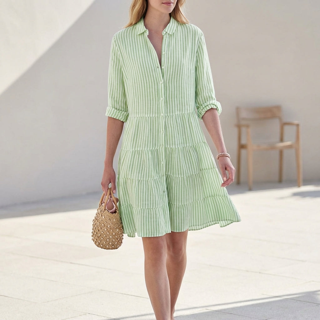 Image of Kylie | Women's Button-Down Shirt Tiered Mini Dress