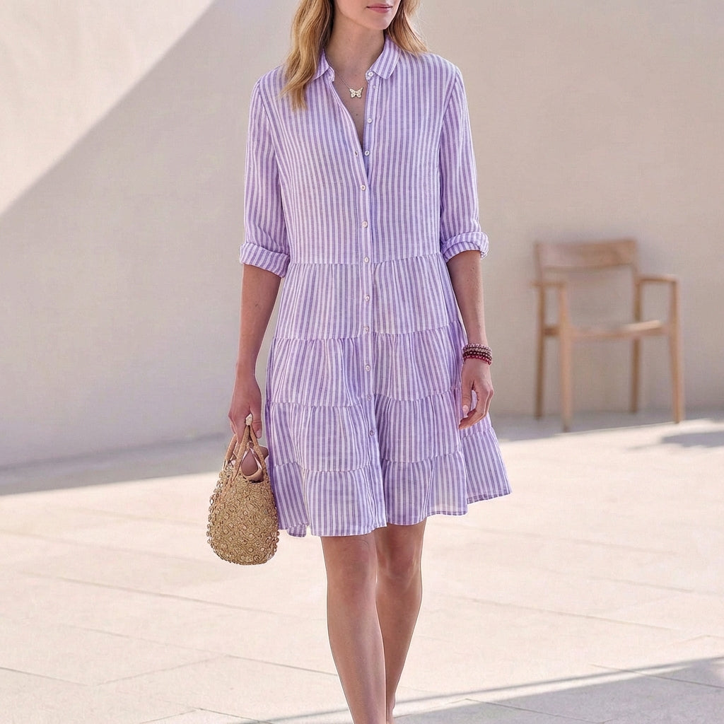 Image of Kylie | Women's Button-Down Shirt Tiered Mini Dress