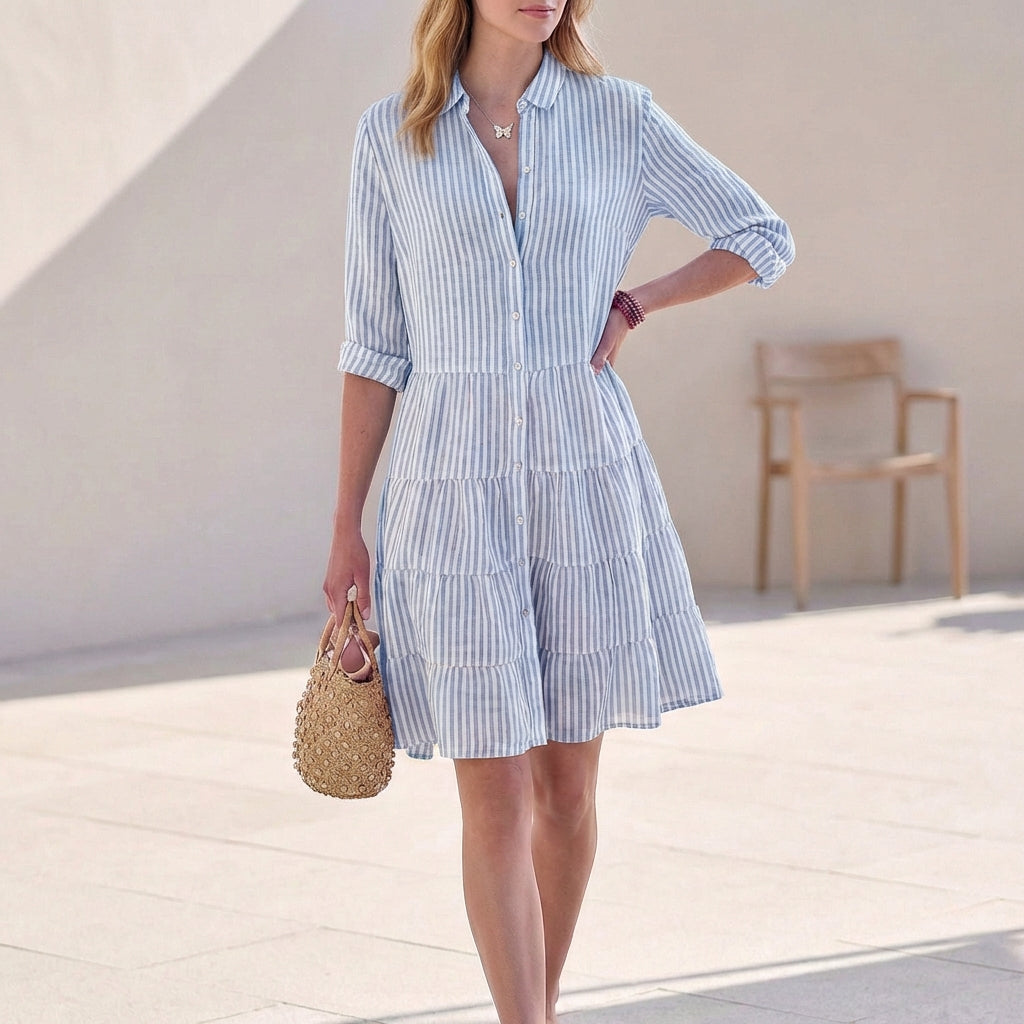 Image of Kylie | Women's Button-Down Shirt Tiered Mini Dress