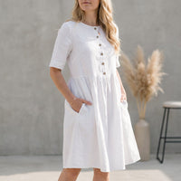 Leah | Women's Button Front A-Line Midi Dress