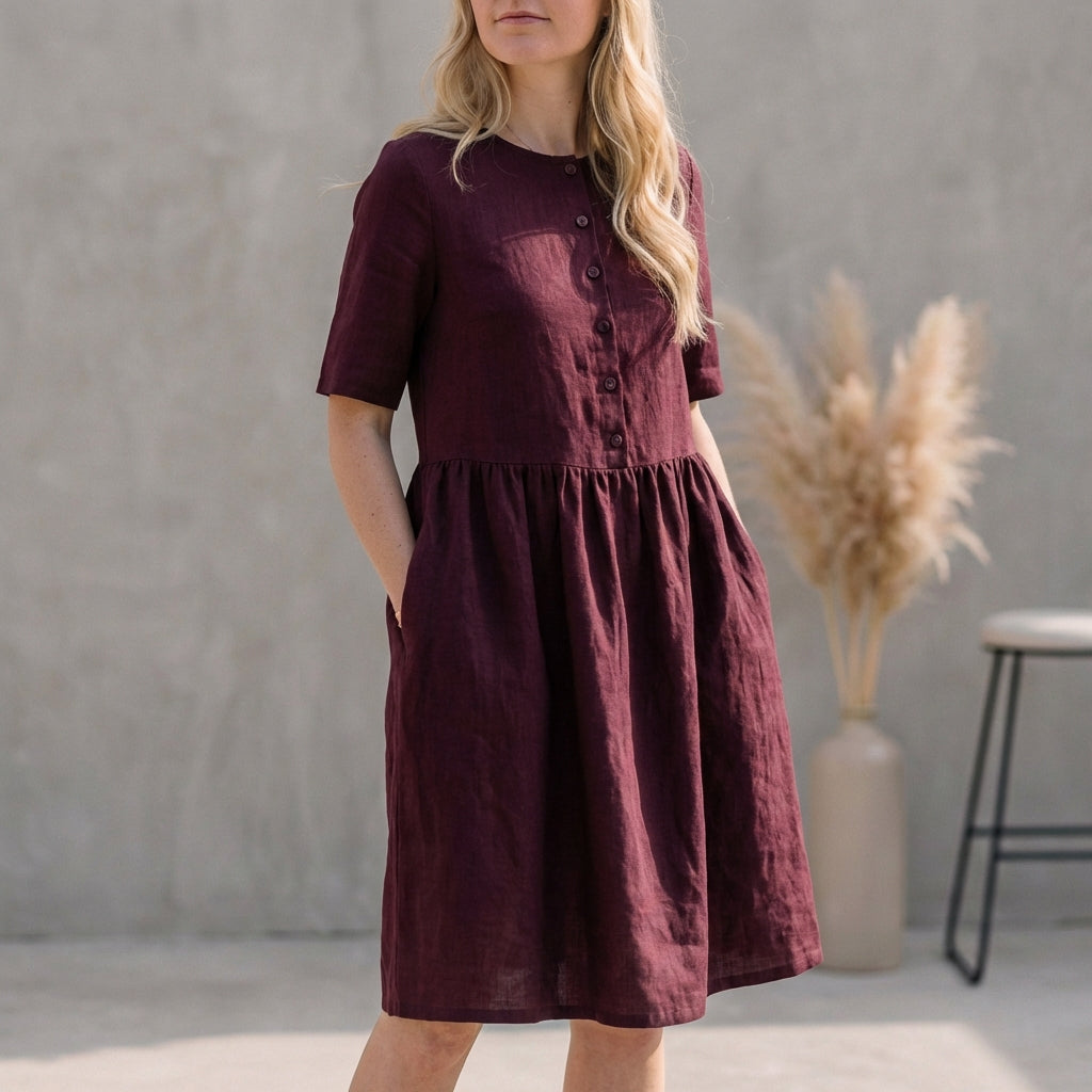 Image of Leah | Women's Button Front A-Line Midi Dress