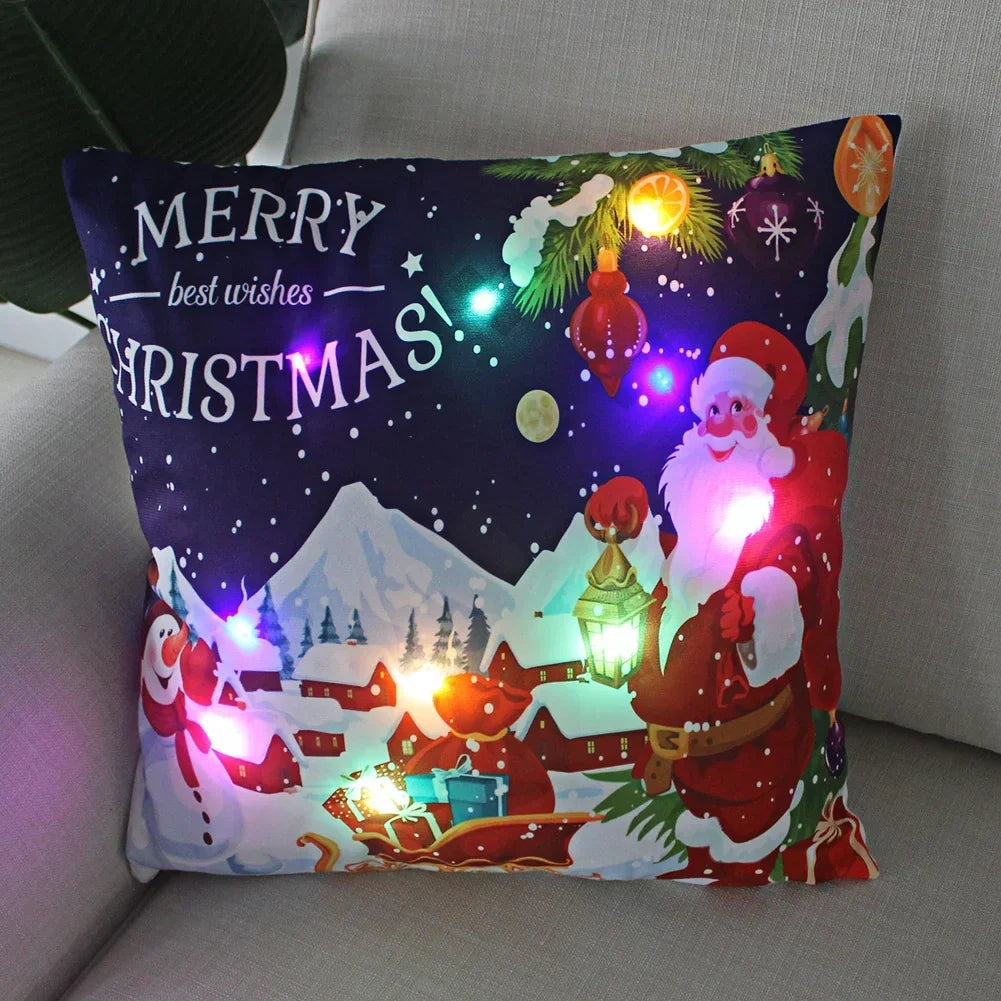 LED Christmas Cushion Cover with Light-Up Holiday Print and Soft Fabric