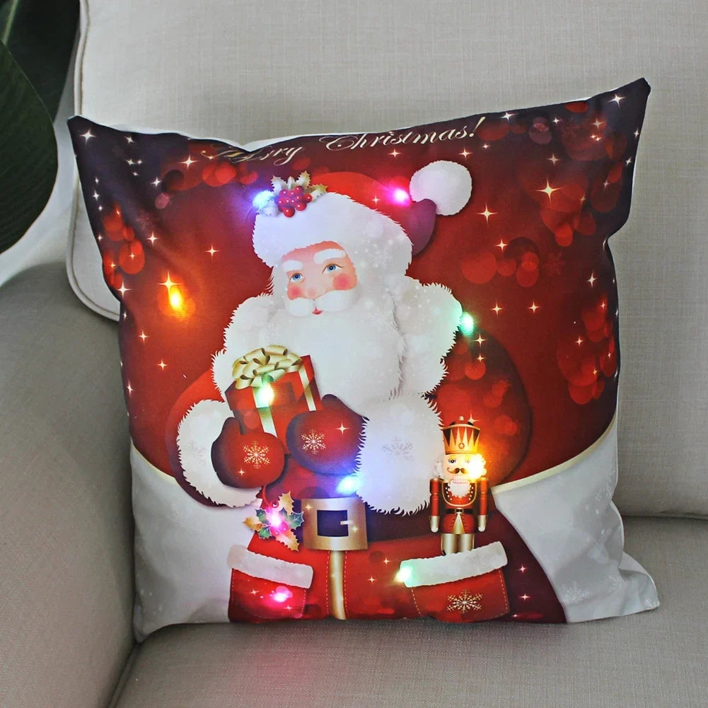 LED Christmas Cushion Cover with Light-Up Holiday Print and Soft Fabric