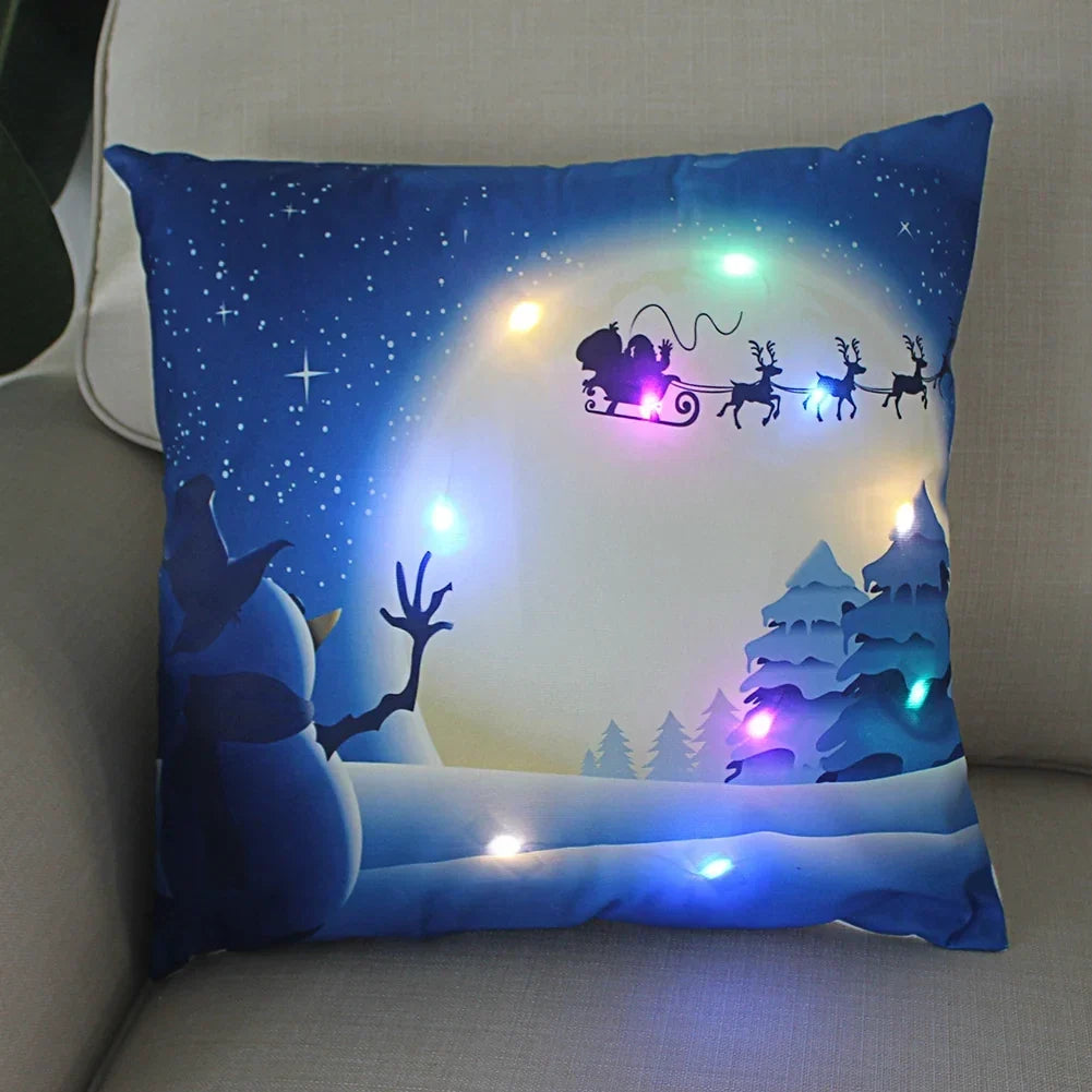 LED Christmas Cushion Cover with Light-Up Holiday Print and Soft Fabric