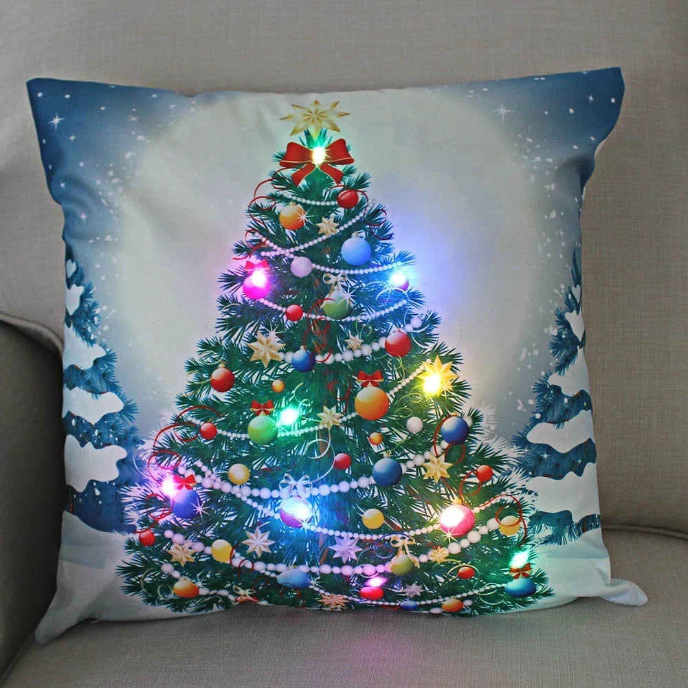 LED Christmas Cushion Cover with Light-Up Holiday Print and Soft Fabric