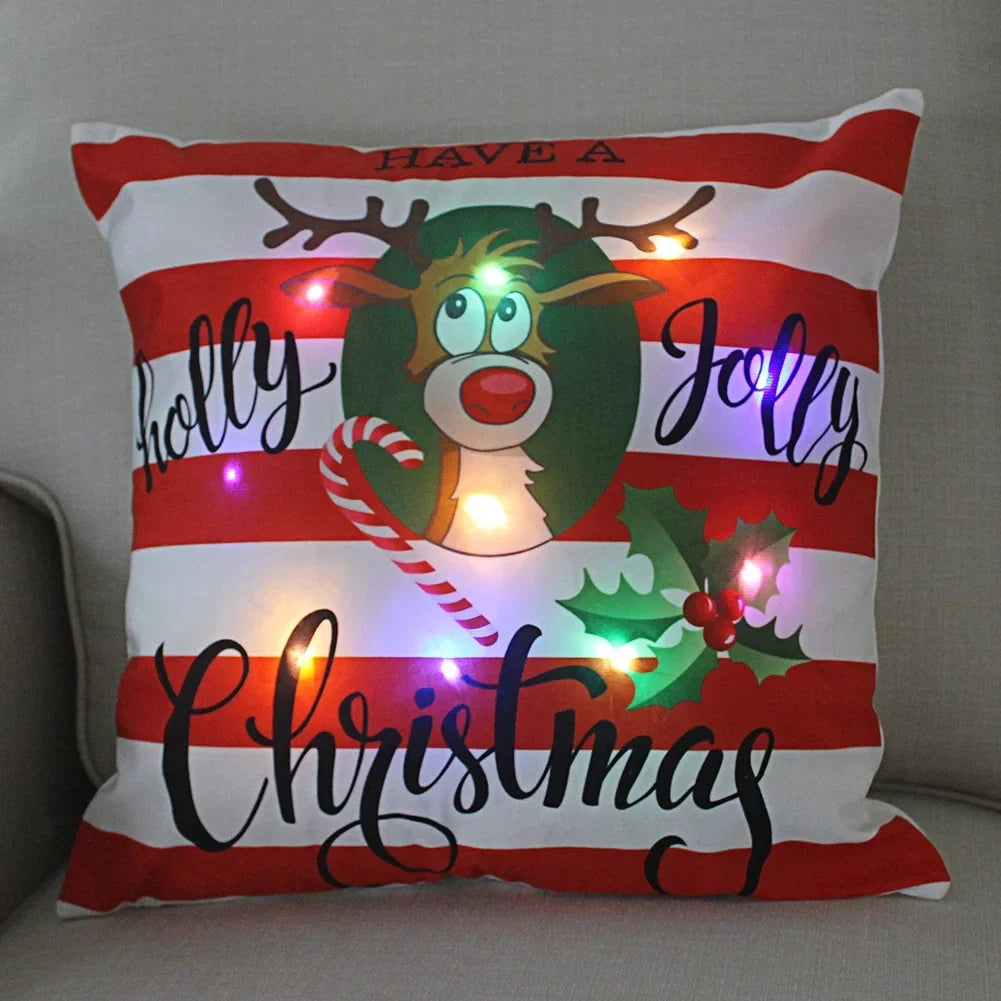 LED Christmas Cushion Cover with Light-Up Holiday Print and Soft Fabric