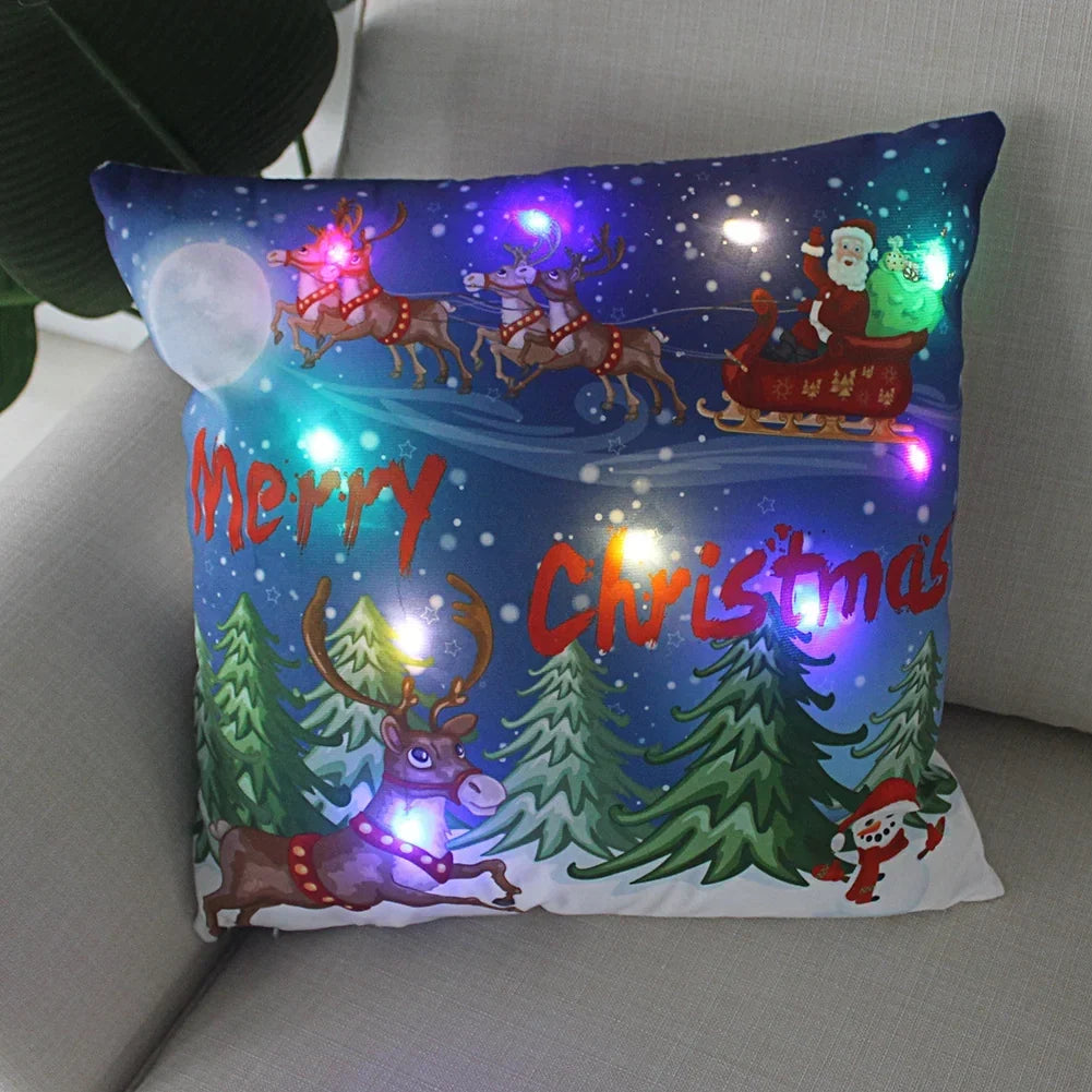 LED Christmas Cushion Cover with Light-Up Holiday Print and Soft Fabric