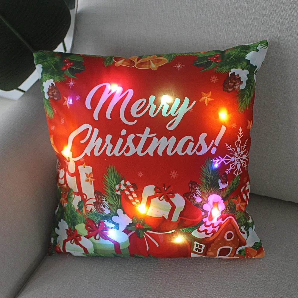 LED Christmas Cushion Cover with Light-Up Holiday Print and Soft Fabric
