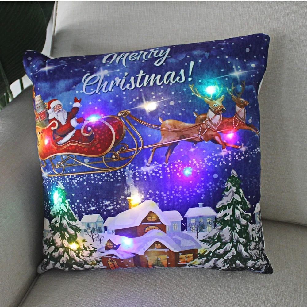 LED Christmas Cushion Cover with Light-Up Holiday Print and Soft Fabric