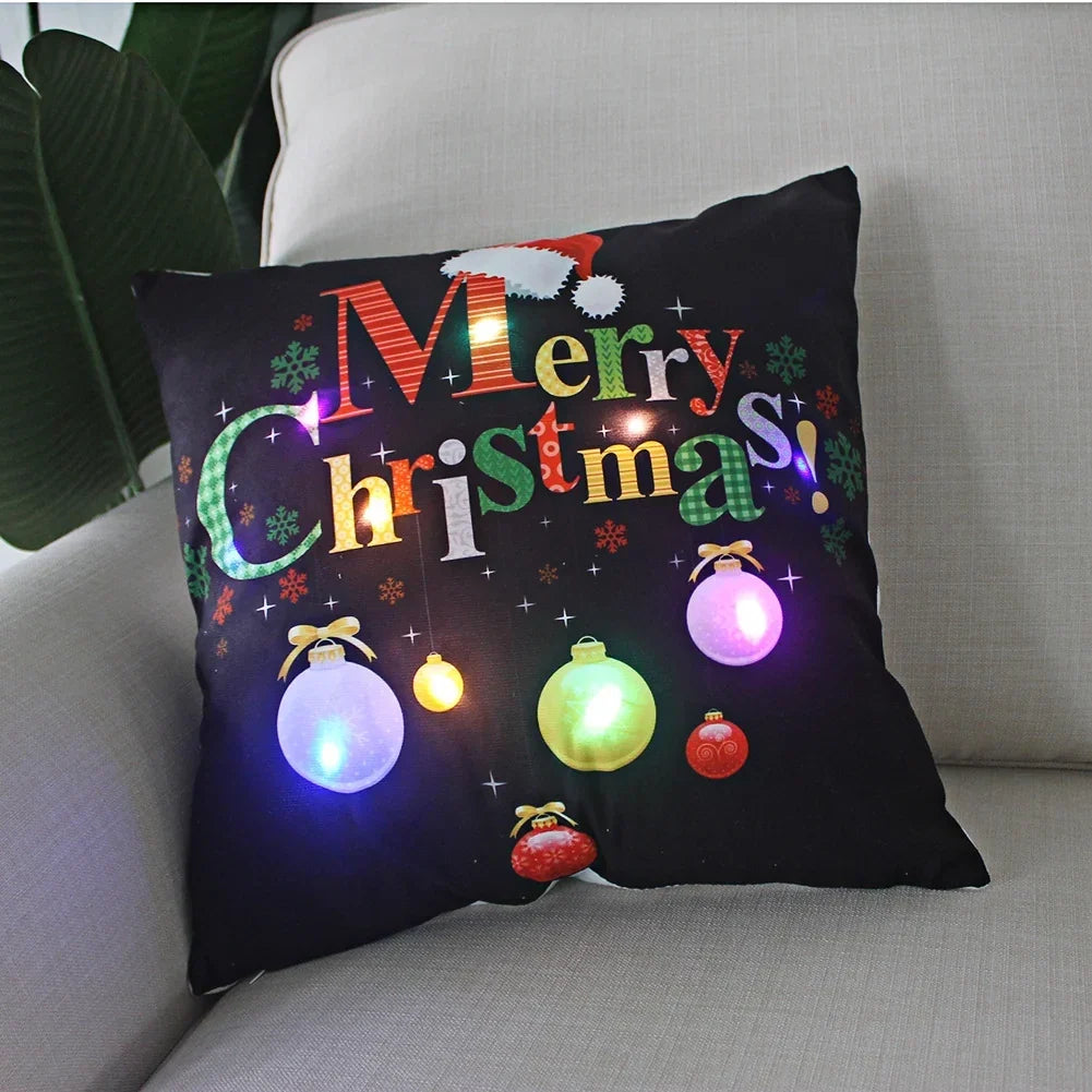 LED Christmas Cushion Cover with Light-Up Holiday Print and Soft Fabric