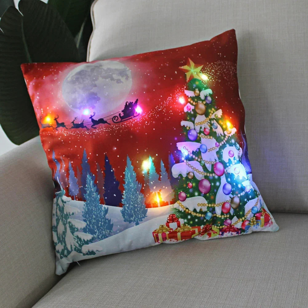 LED Christmas Cushion Cover with Light-Up Holiday Print and Soft Fabric