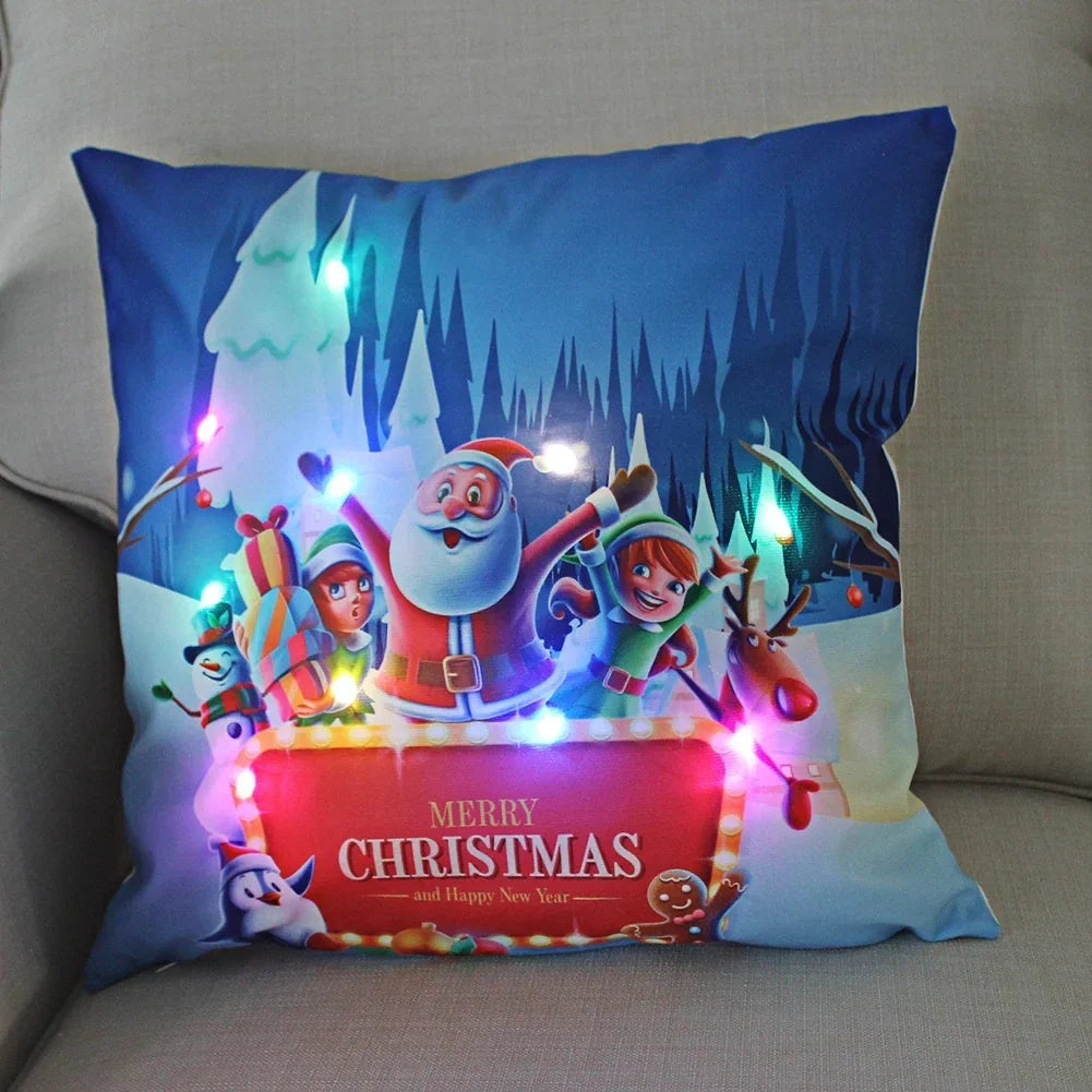 LED Christmas Cushion Cover with Light-Up Holiday Print and Soft Fabric