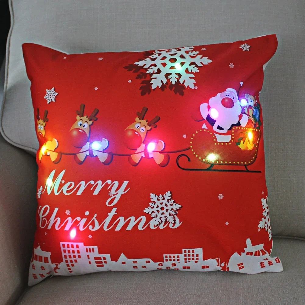 LED Christmas Cushion Cover with Light-Up Holiday Print and Soft Fabric