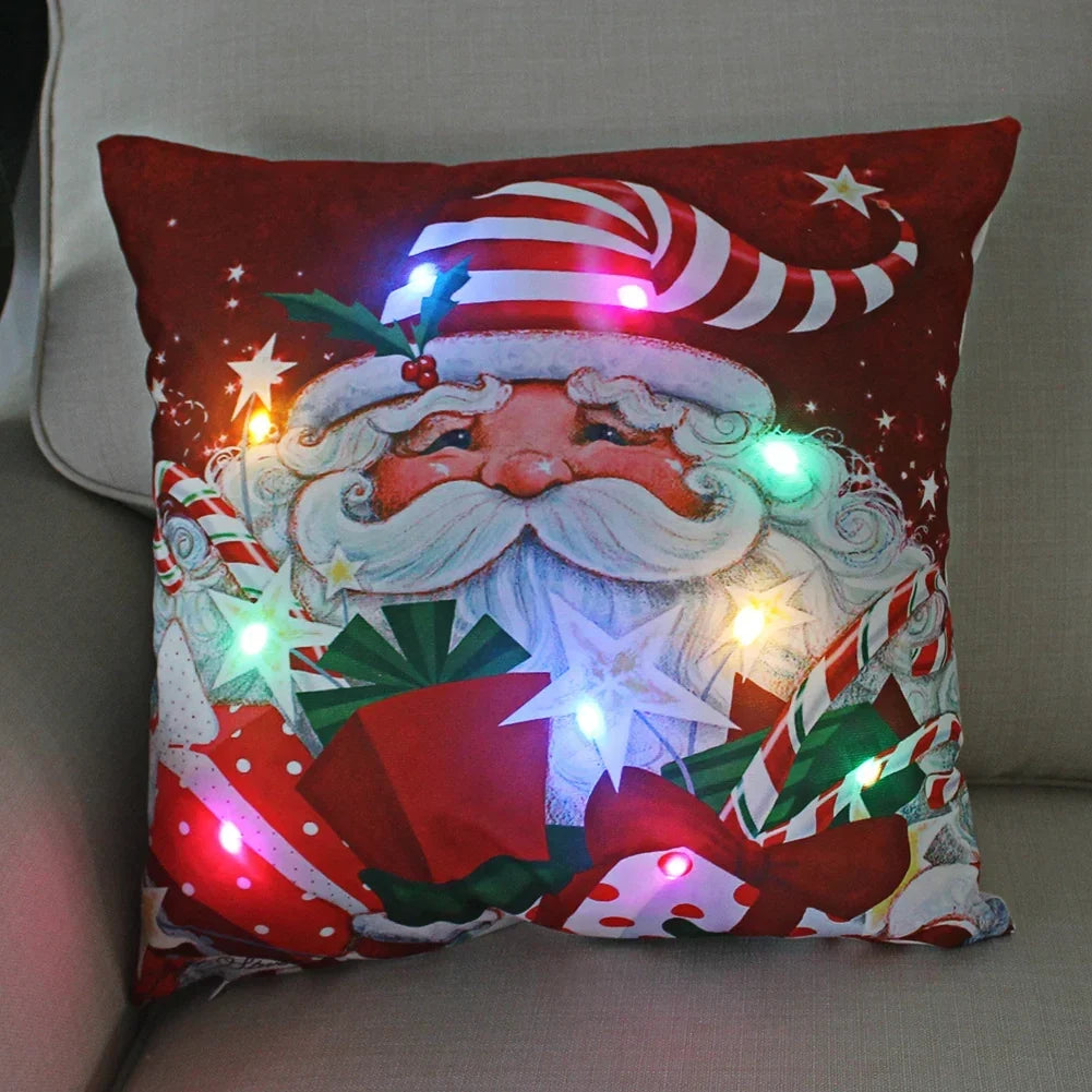LED Christmas Cushion Cover with Light-Up Holiday Print and Soft Fabric