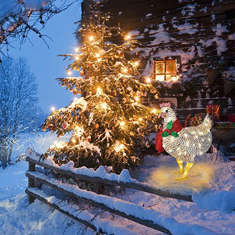 Light-Up Chicken with Scarf Christmas Decoration