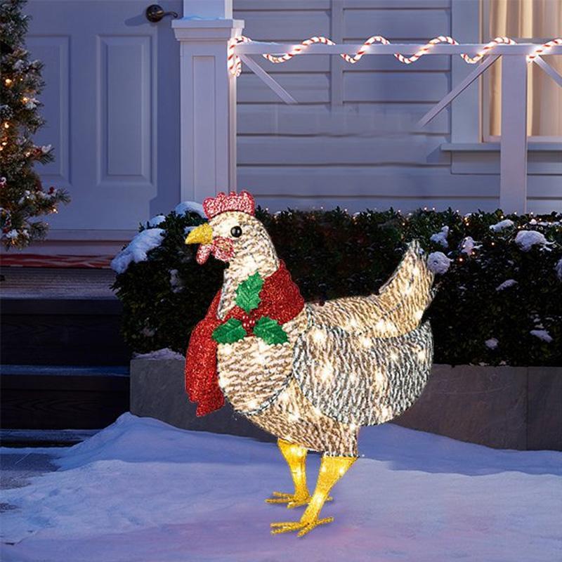 Light-Up Chicken with Scarf Christmas Decoration