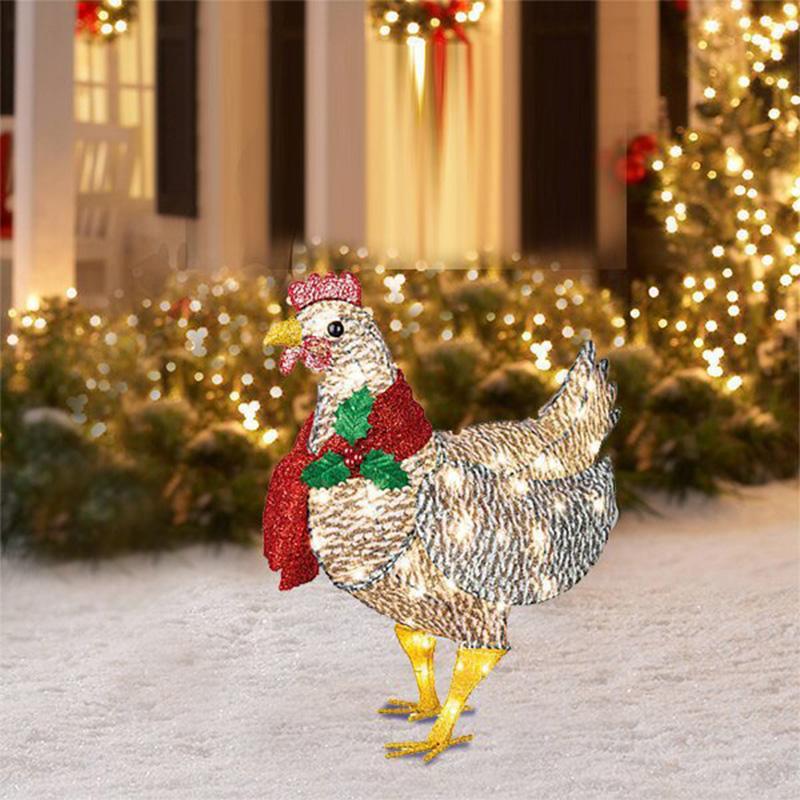Light-Up Chicken with Scarf Christmas Decoration