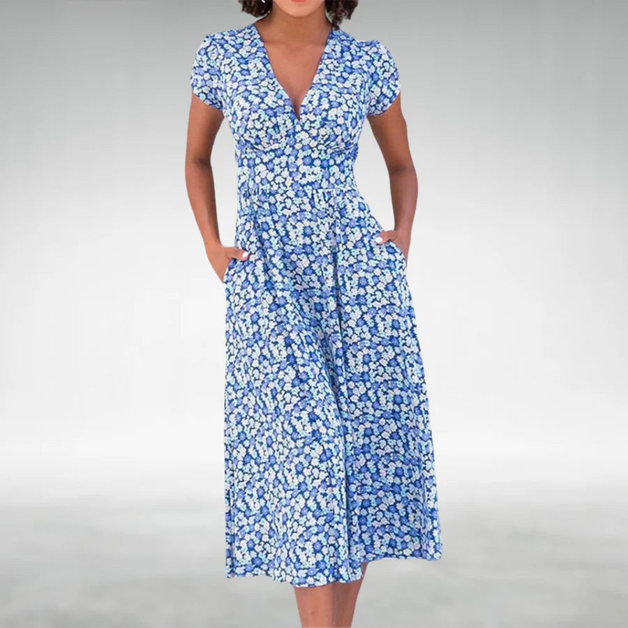 Image of Liliana | Women's V-Neck Fit & Flare Midi Dress