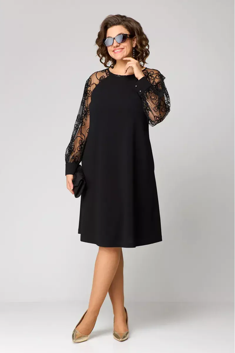 Image of Lisa | Women's Sheer Sleeve A-Line Midi Dress