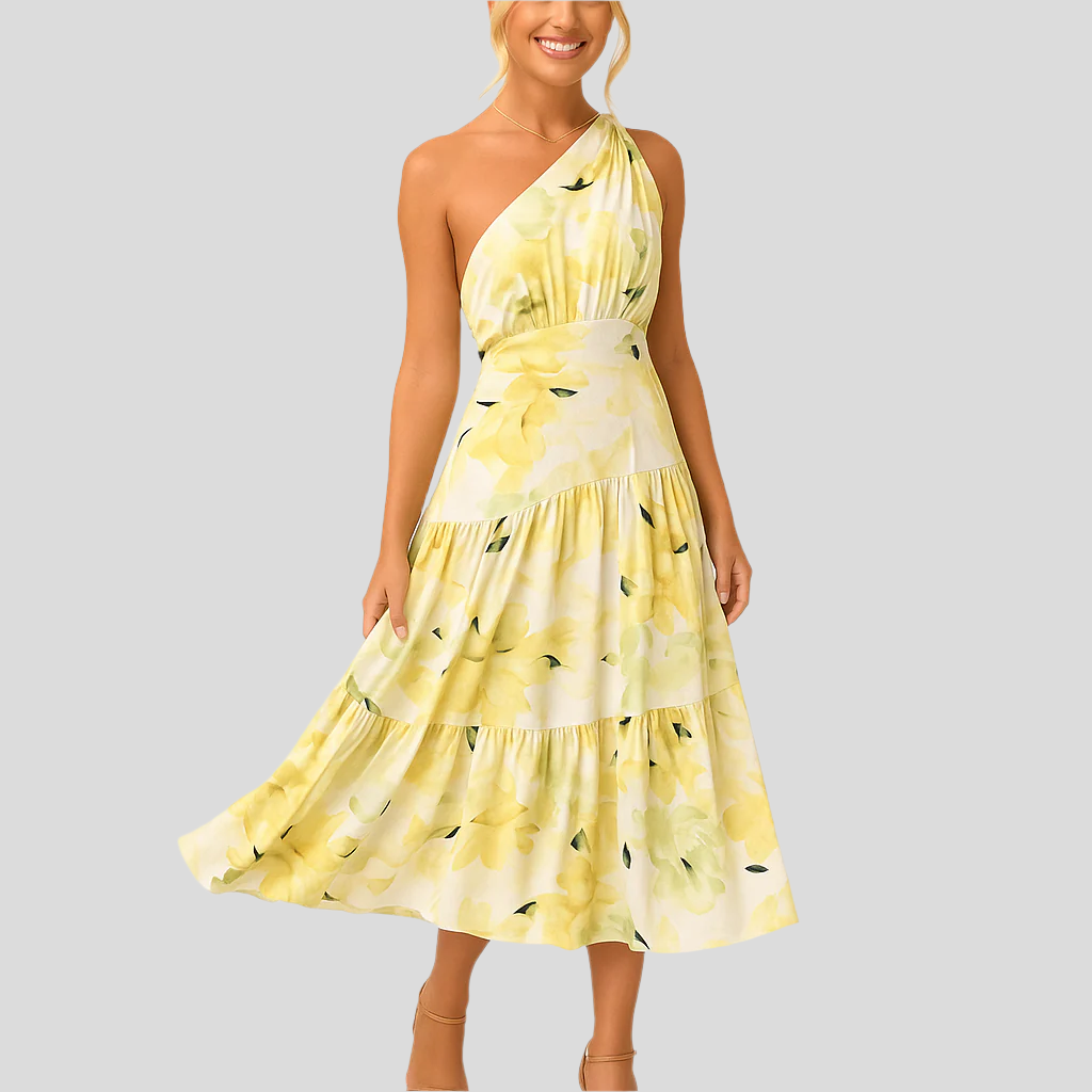 Image of Lydia | Women's One Shoulder A-Line Midi Dress
