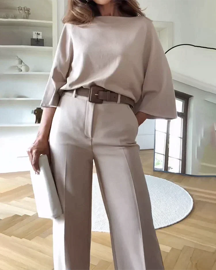 Image of Lynne | Women's Wide Leg Belted Two-Piece Set