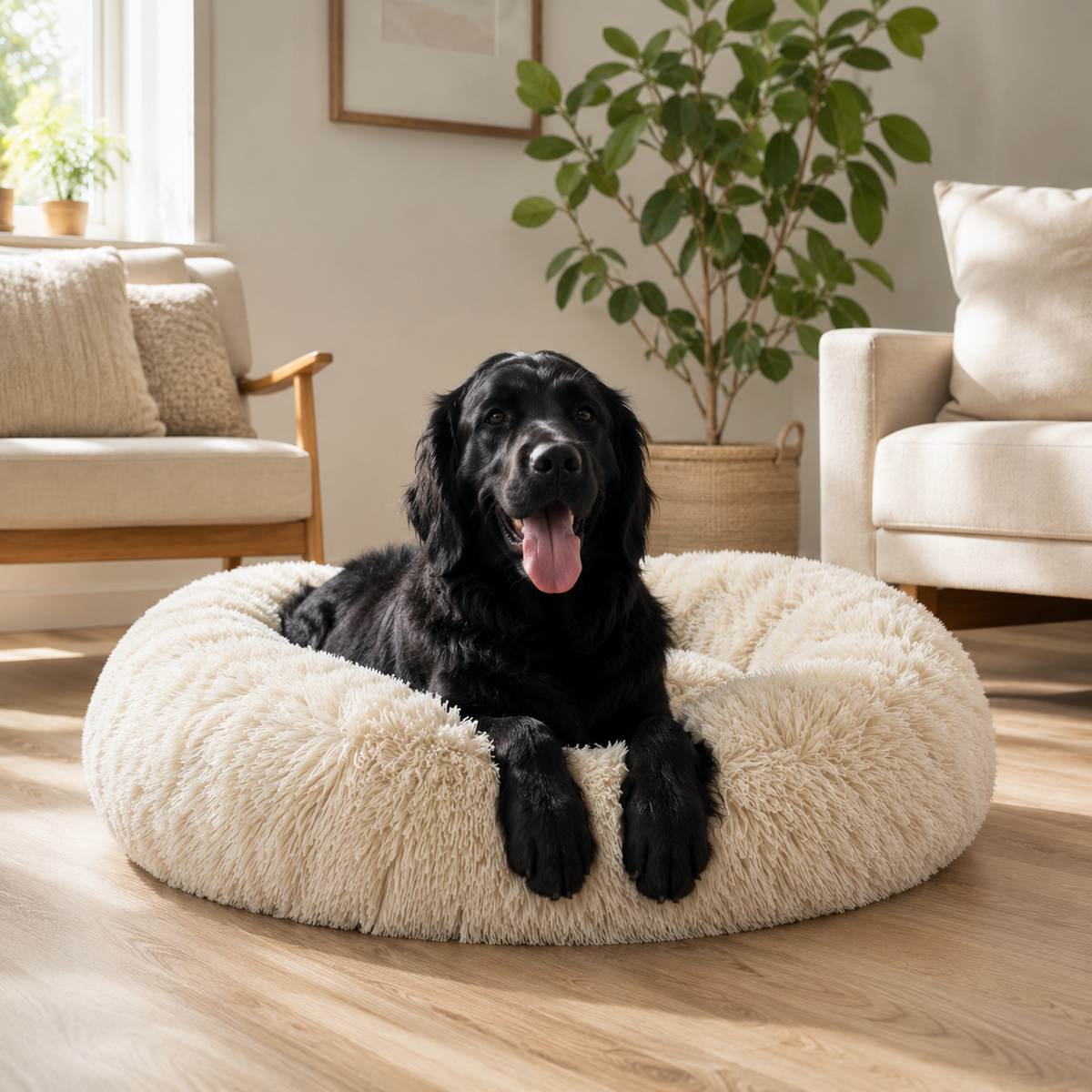 Machine-Washable Cozy Plush Calming Dog Bed