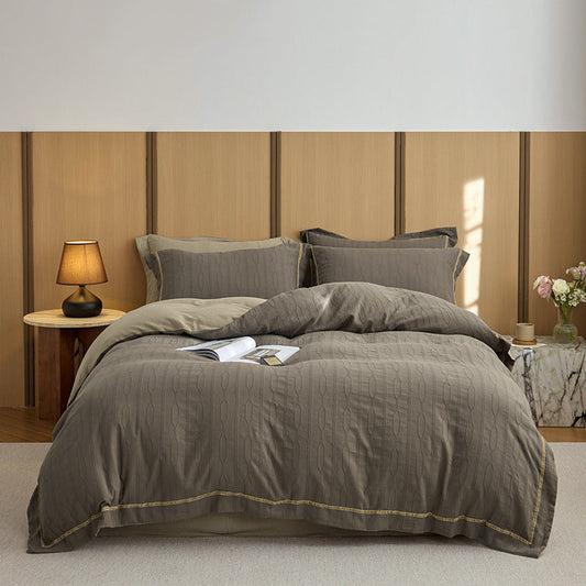Mako Cotton Bedding Set with Fine Jacquard Quilting and Decorative Stitching
