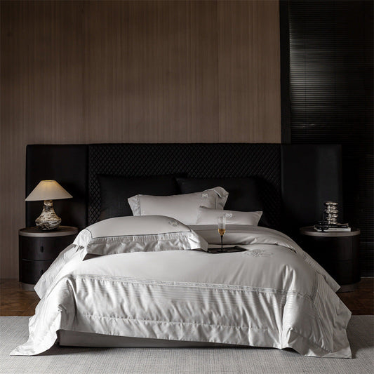 Mako Satin Bed Linen with Subtle Embroidered Border and Concealed Zipper