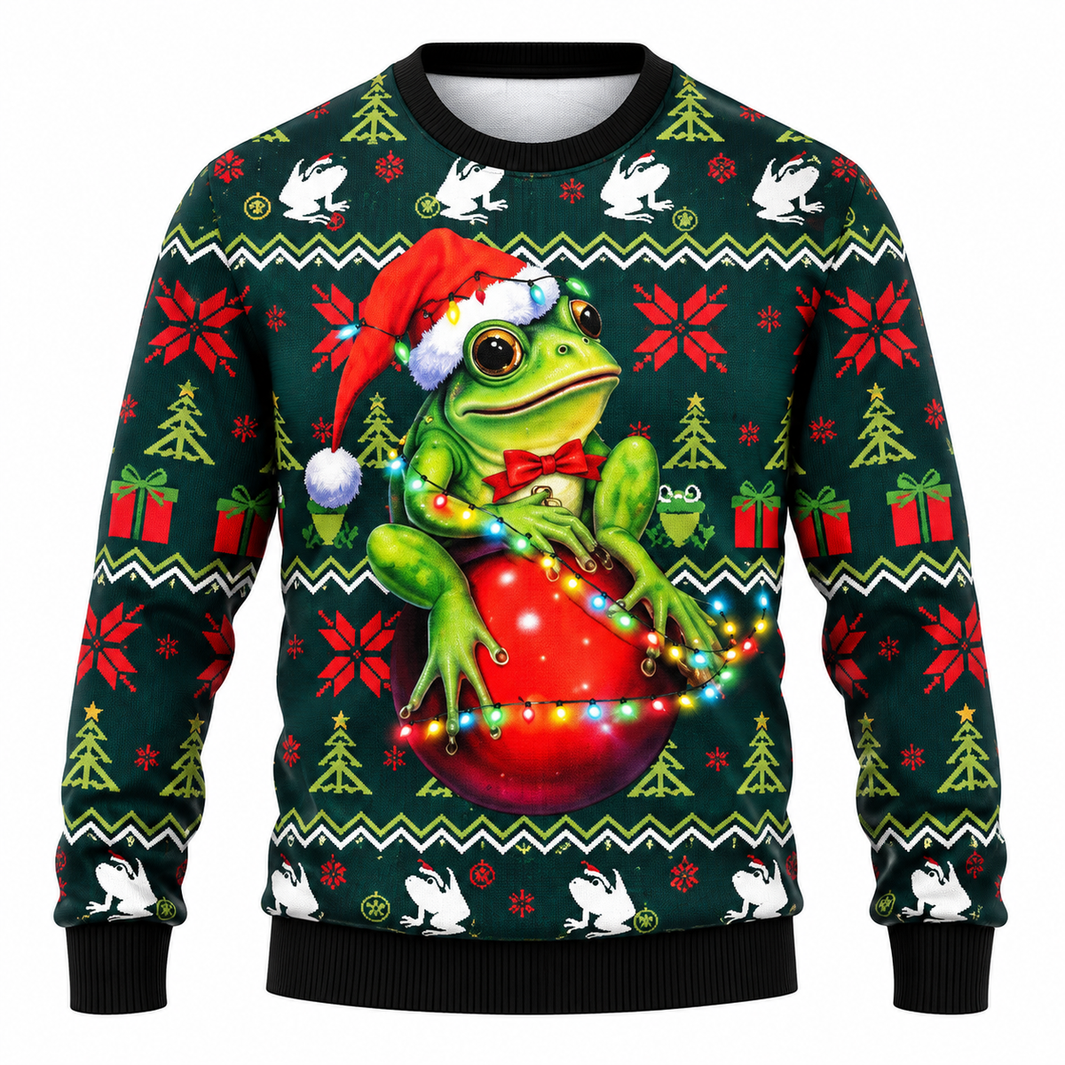 Men's Christmas Sweatshirt with Snowflake, Christmas Tree & Light Print – Relaxed Fit, Crew Neck & Long Sleeves