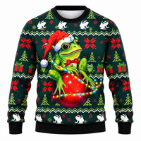 Men's Christmas Sweatshirt with Snowflake, Christmas Tree & Light Print – Relaxed Fit, Crew Neck & Long Sleeves