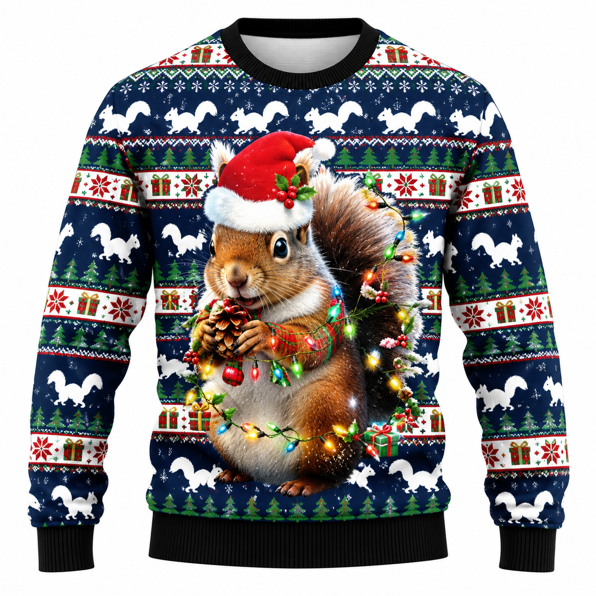 Men's Christmas Sweatshirt with Snowflake, Christmas Tree & Light Print – Relaxed Fit, Crew Neck & Long Sleeves