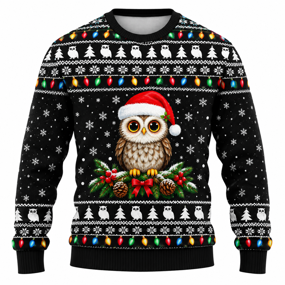 Men's Christmas Sweatshirt with Snowflake, Christmas Tree & Light Print – Relaxed Fit, Crew Neck & Long Sleeves